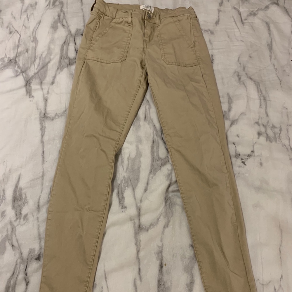 Tan and olive green cargo pants